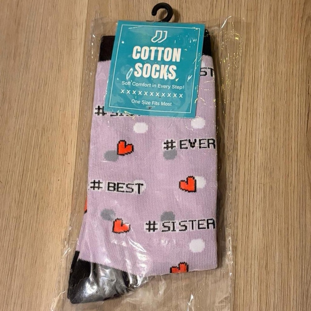 Cotton Socks - Purple with Heart Design